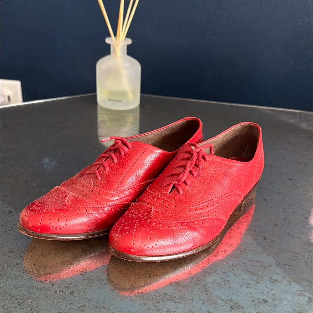 Red Leather Brogue Shoes
